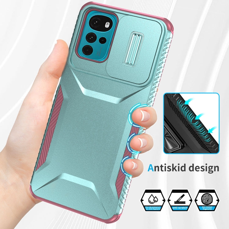 For Motorola Moto G22 2024 Sliding Camshield Phone Case(Grey Green + Pink) - Motorola Cases by PMC Jewellery | Online Shopping South Africa | PMC Jewellery | Buy Now Pay Later Mobicred