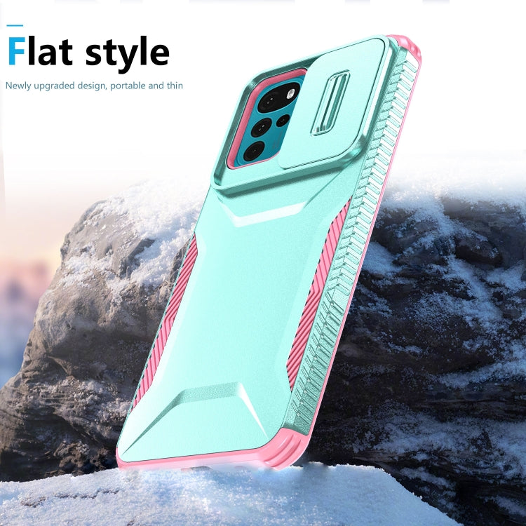 For Motorola Moto G22 2024 Sliding Camshield Phone Case(Grey Green + Pink) - Motorola Cases by PMC Jewellery | Online Shopping South Africa | PMC Jewellery | Buy Now Pay Later Mobicred