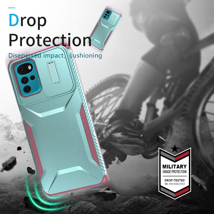 For Motorola Moto G22 2024 Sliding Camshield Phone Case(Grey Green + Pink) - Motorola Cases by PMC Jewellery | Online Shopping South Africa | PMC Jewellery | Buy Now Pay Later Mobicred