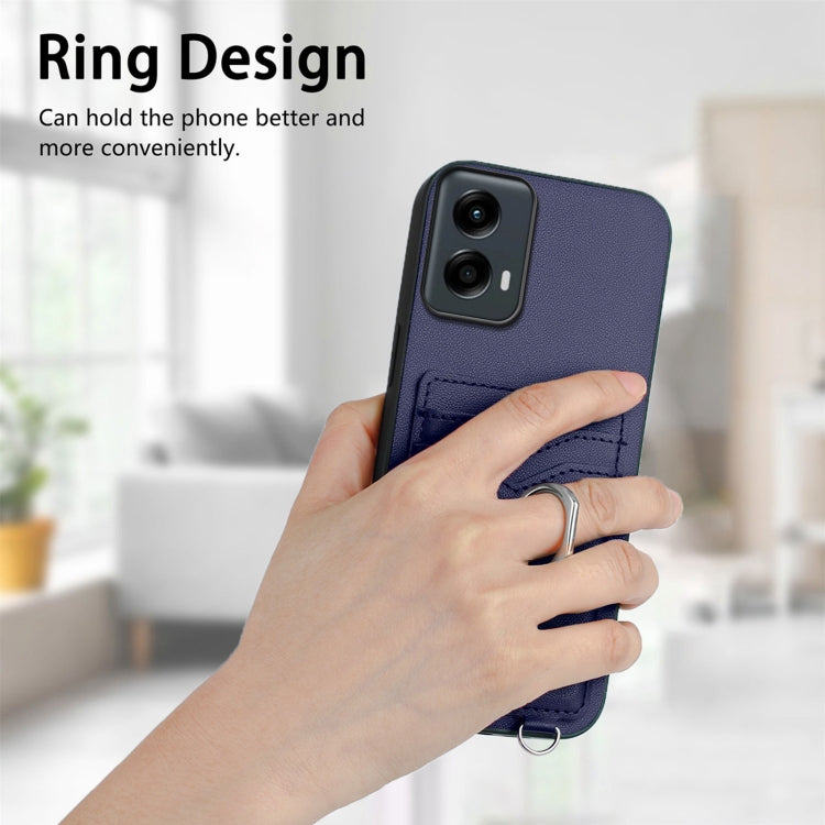 For Motorola Moto G 5G 2024 R20 Crossbody Rope Ring Card Holder Phone Case(Blue) - free shipping - PMC Jewellery - Order now!