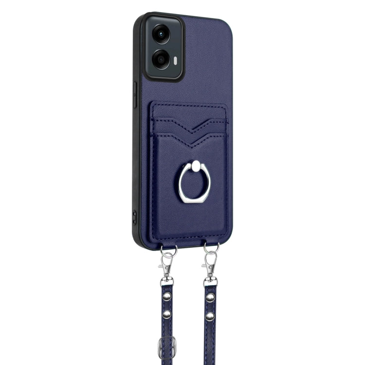 For Motorola Moto G 5G 2024 R20 Crossbody Rope Ring Card Holder Phone Case(Blue) - free shipping - PMC Jewellery - Order now!
