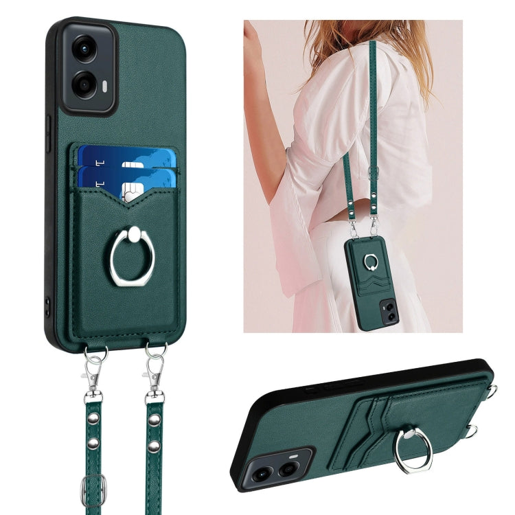 For Motorola Moto G Play 2024 5G R20 Crossbody Rope Ring Card Holder Phone Case(Green) - Motorola Cases by PMC Jewellery | Online Shopping South Africa | PMC Jewellery | Buy Now Pay Later Mobicred