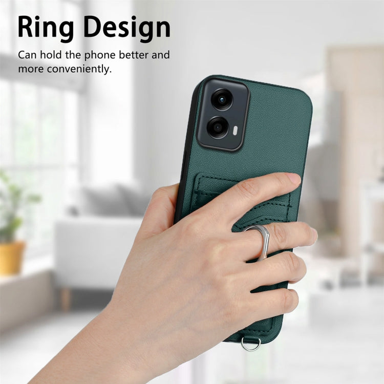 For Motorola Moto G Play 2024 5G R20 Crossbody Rope Ring Card Holder Phone Case(Green) - Motorola Cases by PMC Jewellery | Online Shopping South Africa | PMC Jewellery | Buy Now Pay Later Mobicred