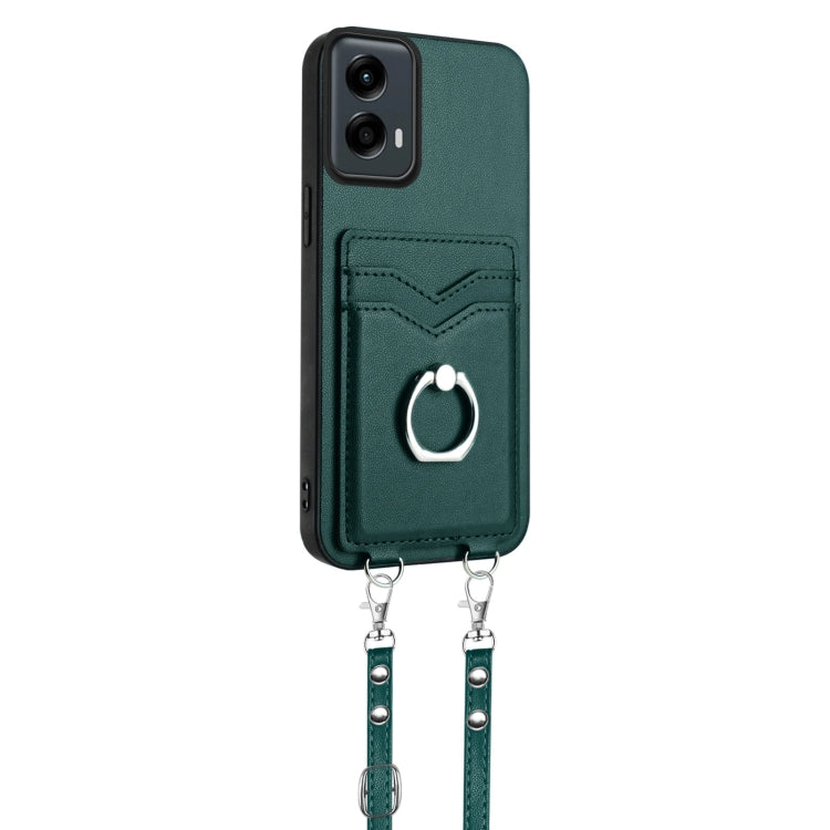 For Motorola Moto G Play 2024 5G R20 Crossbody Rope Ring Card Holder Phone Case(Green) - Motorola Cases by PMC Jewellery | Online Shopping South Africa | PMC Jewellery | Buy Now Pay Later Mobicred