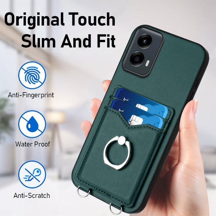 For Motorola Moto G Play 2024 5G R20 Crossbody Rope Ring Card Holder Phone Case(Green) - Motorola Cases by PMC Jewellery | Online Shopping South Africa | PMC Jewellery | Buy Now Pay Later Mobicred