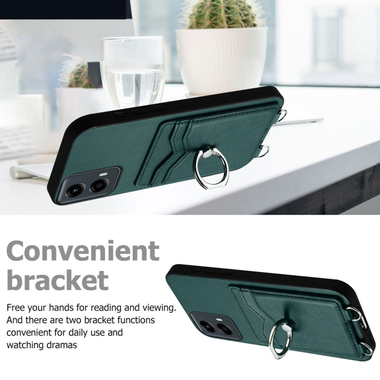 For Motorola Moto G Play 2024 5G R20 Crossbody Rope Ring Card Holder Phone Case(Green) - Motorola Cases by PMC Jewellery | Online Shopping South Africa | PMC Jewellery | Buy Now Pay Later Mobicred