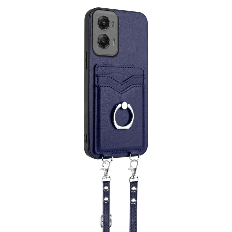 For Motorola Moto G Stylus 5G 2024 R20 Crossbody Rope Ring Card Holder Phone Case(Blue) - Motorola Cases by PMC Jewellery | Online Shopping South Africa | PMC Jewellery | Buy Now Pay Later Mobicred