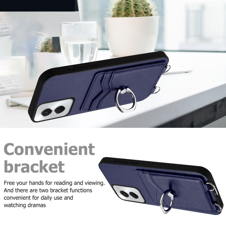 For Motorola Moto G Stylus 5G 2024 R20 Crossbody Rope Ring Card Holder Phone Case(Blue) - Motorola Cases by PMC Jewellery | Online Shopping South Africa | PMC Jewellery | Buy Now Pay Later Mobicred