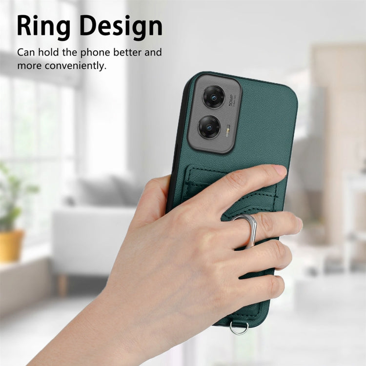 For Motorola Moto G Stylus 5G 2024 R20 Crossbody Rope Ring Card Holder Phone Case(Green) - Motorola Cases by PMC Jewellery | Online Shopping South Africa | PMC Jewellery | Buy Now Pay Later Mobicred