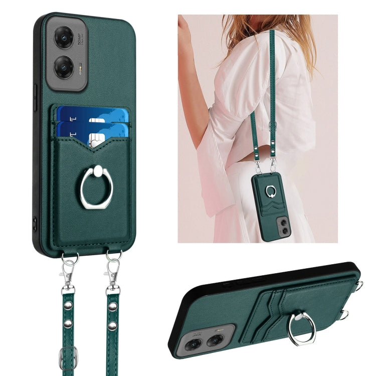 For Motorola Moto G Stylus 5G 2024 R20 Crossbody Rope Ring Card Holder Phone Case(Green) - Motorola Cases by PMC Jewellery | Online Shopping South Africa | PMC Jewellery | Buy Now Pay Later Mobicred