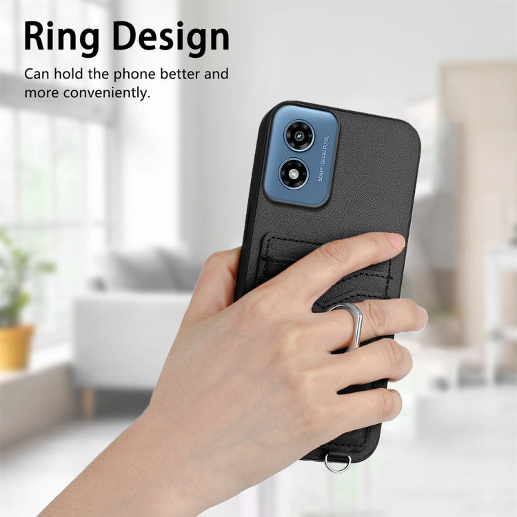 For Motorola Moto G Play 2024 4G R20 Crossbody Rope Ring Card Holder Phone Case(Black) - Motorola Cases by PMC Jewellery | Online Shopping South Africa | PMC Jewellery | Buy Now Pay Later Mobicred