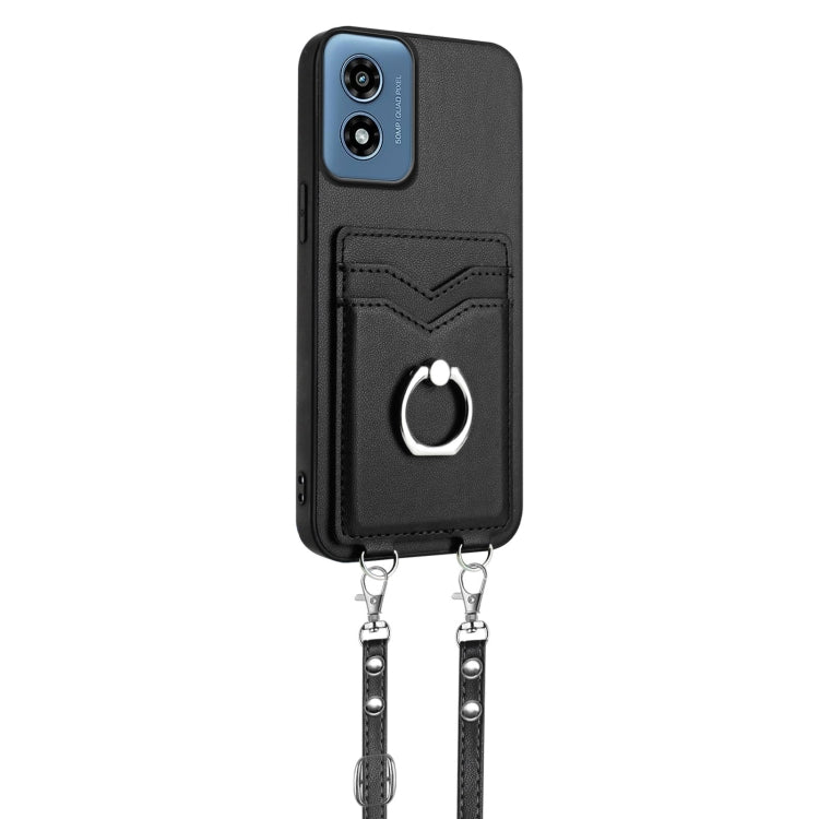 For Motorola Moto G Play 2024 4G R20 Crossbody Rope Ring Card Holder Phone Case(Black) - Motorola Cases by PMC Jewellery | Online Shopping South Africa | PMC Jewellery | Buy Now Pay Later Mobicred
