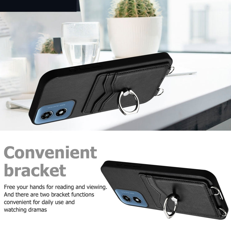 For Motorola Moto G Play 2024 4G R20 Crossbody Rope Ring Card Holder Phone Case(Black) - Motorola Cases by PMC Jewellery | Online Shopping South Africa | PMC Jewellery | Buy Now Pay Later Mobicred