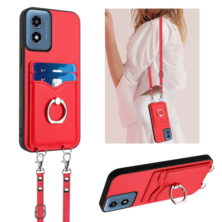 For Motorola Moto G Play 2024 4G R20 Crossbody Rope Ring Card Holder Phone Case(Red) - Motorola Cases by PMC Jewellery | Online Shopping South Africa | PMC Jewellery | Buy Now Pay Later Mobicred