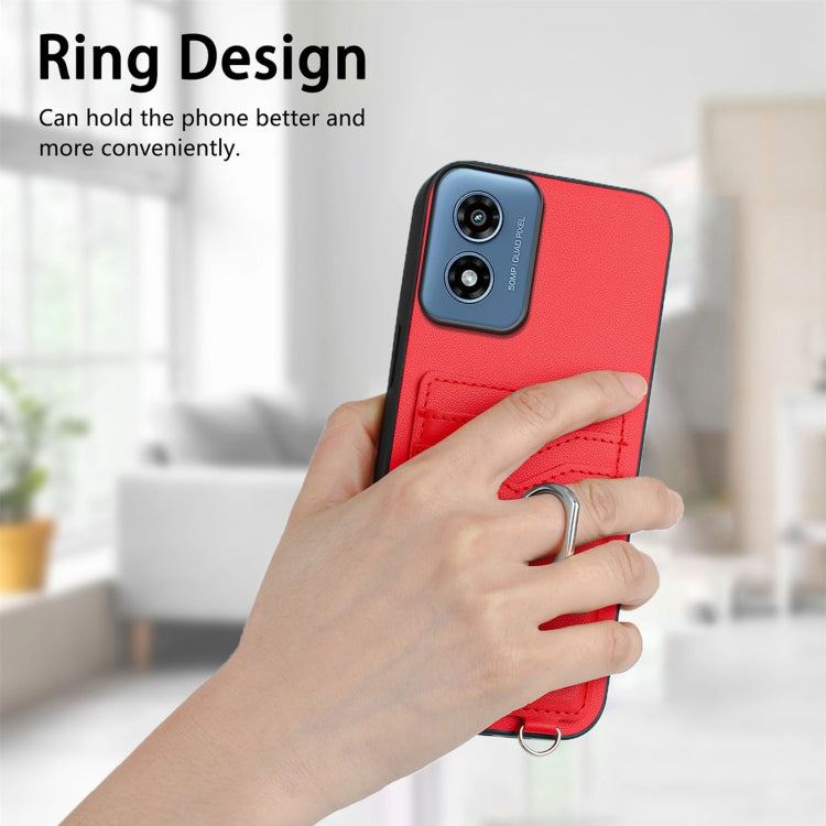 For Motorola Moto G Play 2024 4G R20 Crossbody Rope Ring Card Holder Phone Case(Red) - Motorola Cases by PMC Jewellery | Online Shopping South Africa | PMC Jewellery | Buy Now Pay Later Mobicred