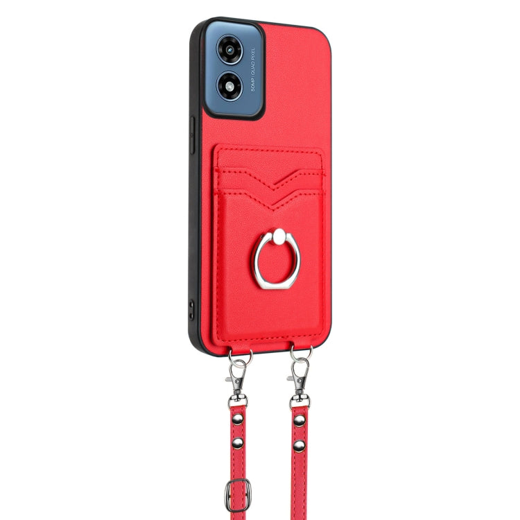 For Motorola Moto G Play 2024 4G R20 Crossbody Rope Ring Card Holder Phone Case(Red) - Motorola Cases by PMC Jewellery | Online Shopping South Africa | PMC Jewellery | Buy Now Pay Later Mobicred