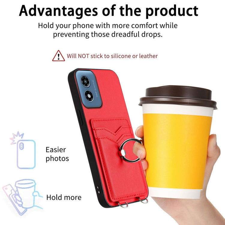 For Motorola Moto G Play 2024 4G R20 Crossbody Rope Ring Card Holder Phone Case(Red) - Motorola Cases by PMC Jewellery | Online Shopping South Africa | PMC Jewellery | Buy Now Pay Later Mobicred