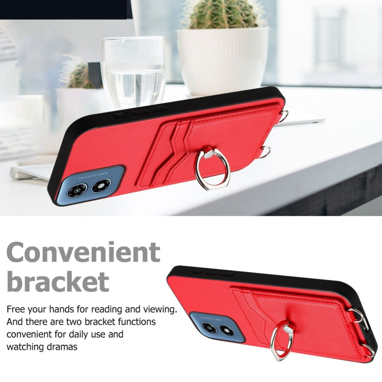 For Motorola Moto G Play 2024 4G R20 Crossbody Rope Ring Card Holder Phone Case(Red) - Motorola Cases by PMC Jewellery | Online Shopping South Africa | PMC Jewellery | Buy Now Pay Later Mobicred