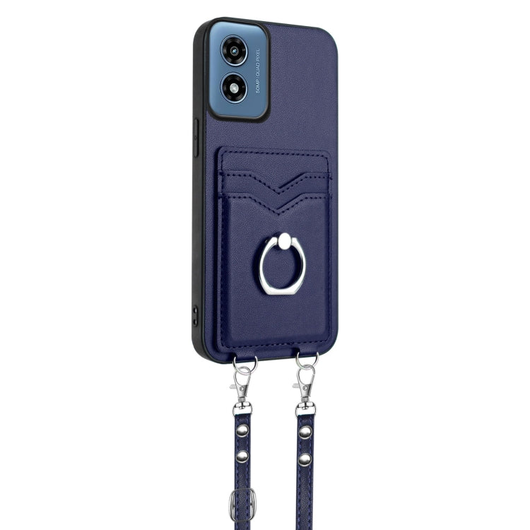 For Motorola Moto G Play 2024 4G R20 Crossbody Rope Ring Card Holder Phone Case(Blue) - Motorola Cases by PMC Jewellery | Online Shopping South Africa | PMC Jewellery | Buy Now Pay Later Mobicred