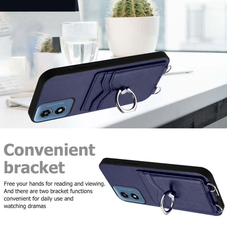 For Motorola Moto G Play 2024 4G R20 Crossbody Rope Ring Card Holder Phone Case(Blue) - Motorola Cases by PMC Jewellery | Online Shopping South Africa | PMC Jewellery | Buy Now Pay Later Mobicred