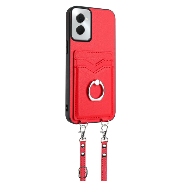 For Motorola Moto G Power 5G 2024 R20 Crossbody Rope Ring Card Holder Phone Case(Red) - Motorola Cases by PMC Jewellery | Online Shopping South Africa | PMC Jewellery | Buy Now Pay Later Mobicred