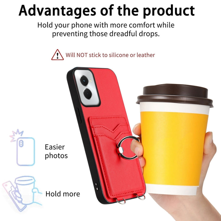 For Motorola Moto G Power 5G 2024 R20 Crossbody Rope Ring Card Holder Phone Case(Red) - Motorola Cases by PMC Jewellery | Online Shopping South Africa | PMC Jewellery | Buy Now Pay Later Mobicred