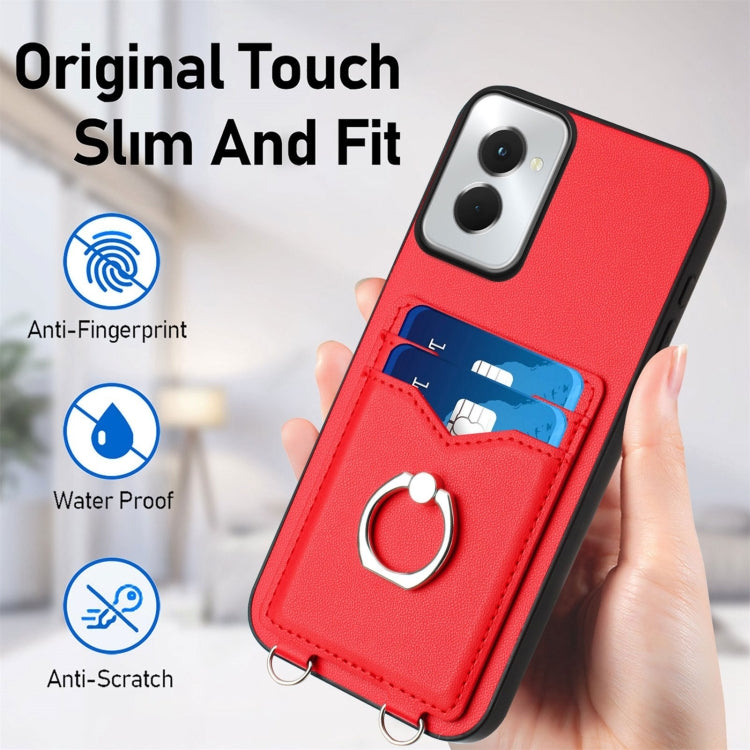 For Motorola Moto G Power 5G 2024 R20 Crossbody Rope Ring Card Holder Phone Case(Red) - Motorola Cases by PMC Jewellery | Online Shopping South Africa | PMC Jewellery | Buy Now Pay Later Mobicred