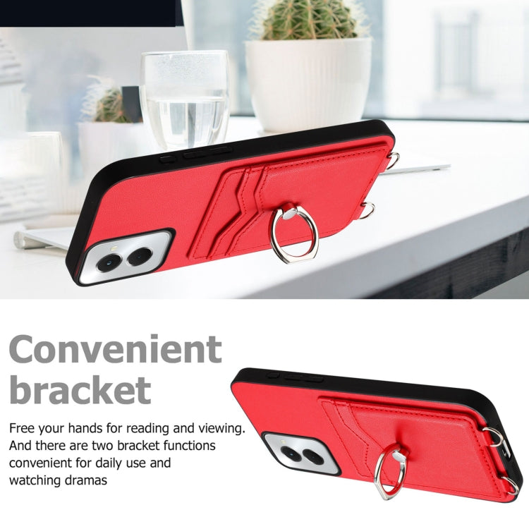 For Motorola Moto G Power 5G 2024 R20 Crossbody Rope Ring Card Holder Phone Case(Red) - Motorola Cases by PMC Jewellery | Online Shopping South Africa | PMC Jewellery | Buy Now Pay Later Mobicred