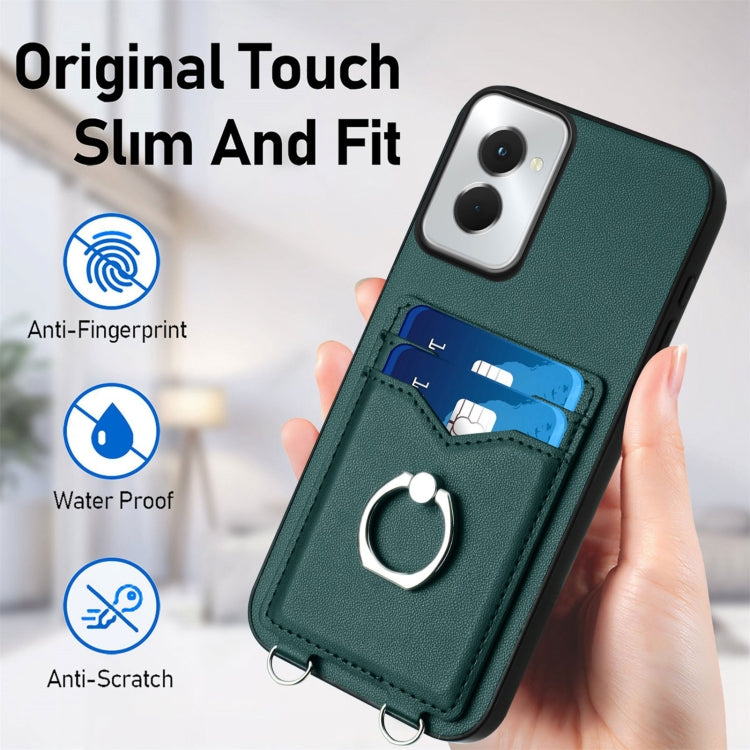 For Motorola Moto G Power 5G 2024 R20 Crossbody Rope Ring Card Holder Phone Case(Green) - Motorola Cases by PMC Jewellery | Online Shopping South Africa | PMC Jewellery | Buy Now Pay Later Mobicred