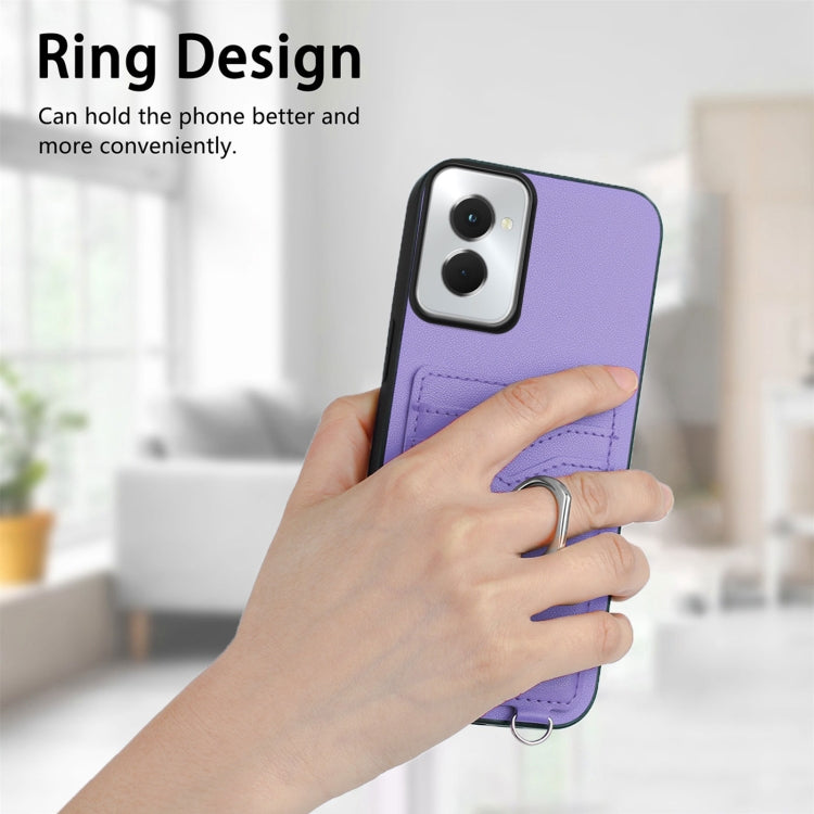For Motorola Moto G Power 5G 2024 R20 Crossbody Rope Ring Card Holder Phone Case(Purple) - Motorola Cases by PMC Jewellery | Online Shopping South Africa | PMC Jewellery | Buy Now Pay Later Mobicred