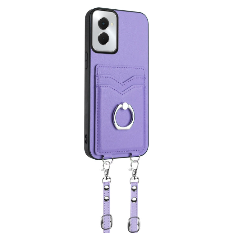 For Motorola Moto G Power 5G 2024 R20 Crossbody Rope Ring Card Holder Phone Case(Purple) - Motorola Cases by PMC Jewellery | Online Shopping South Africa | PMC Jewellery | Buy Now Pay Later Mobicred