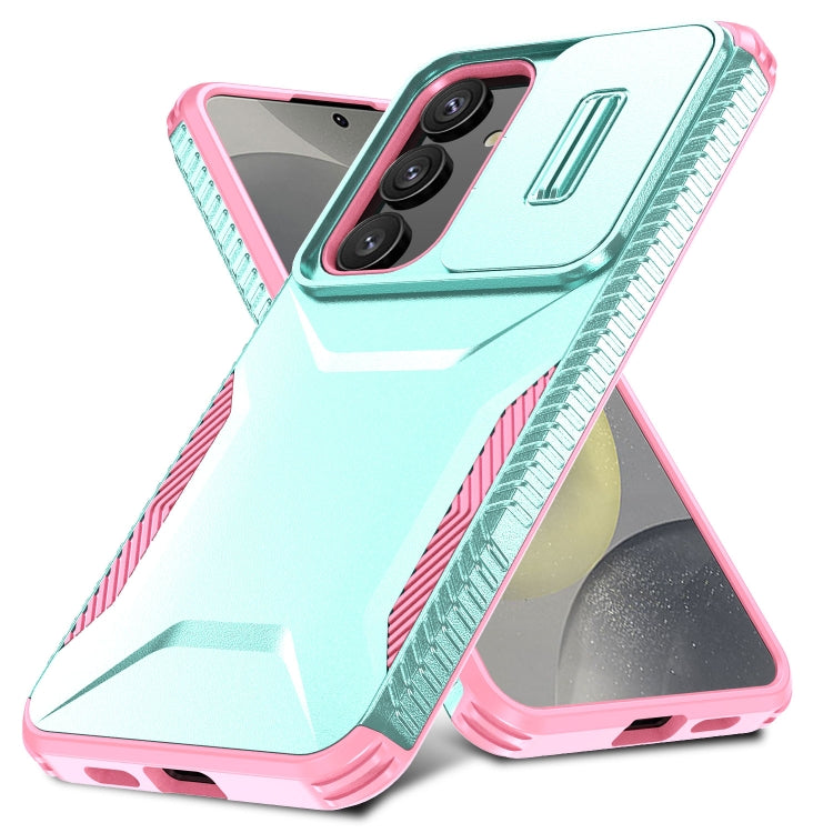 For Samsung Galaxy S25 5G / S24 5G Sliding Camshield Phone Case(Grey Green + Pink) - Galaxy S24 5G Cases by PMC Jewellery | Online Shopping South Africa | PMC Jewellery | Buy Now Pay Later Mobicred