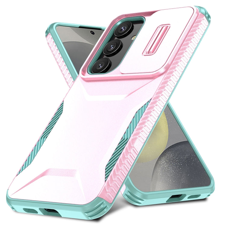 For Samsung Galaxy S25+ 5G / S24+ 5G Sliding Camshield Phone Case(Pink + Grey Green) - Galaxy S24+ 5G Cases by PMC Jewellery | Online Shopping South Africa | PMC Jewellery | Buy Now Pay Later Mobicred