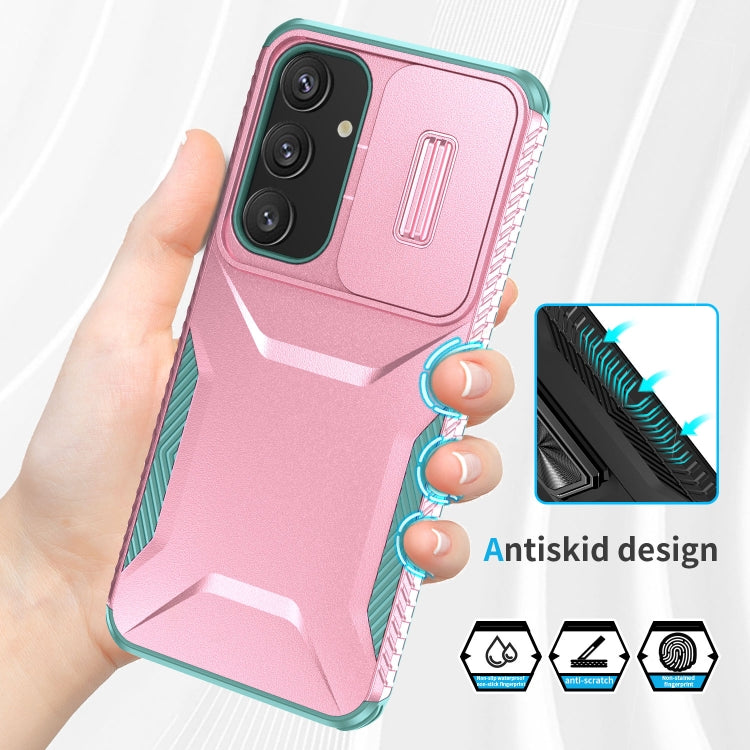 For Samsung Galaxy S25+ 5G / S24+ 5G Sliding Camshield Phone Case(Pink + Grey Green) - Galaxy S24+ 5G Cases by PMC Jewellery | Online Shopping South Africa | PMC Jewellery | Buy Now Pay Later Mobicred