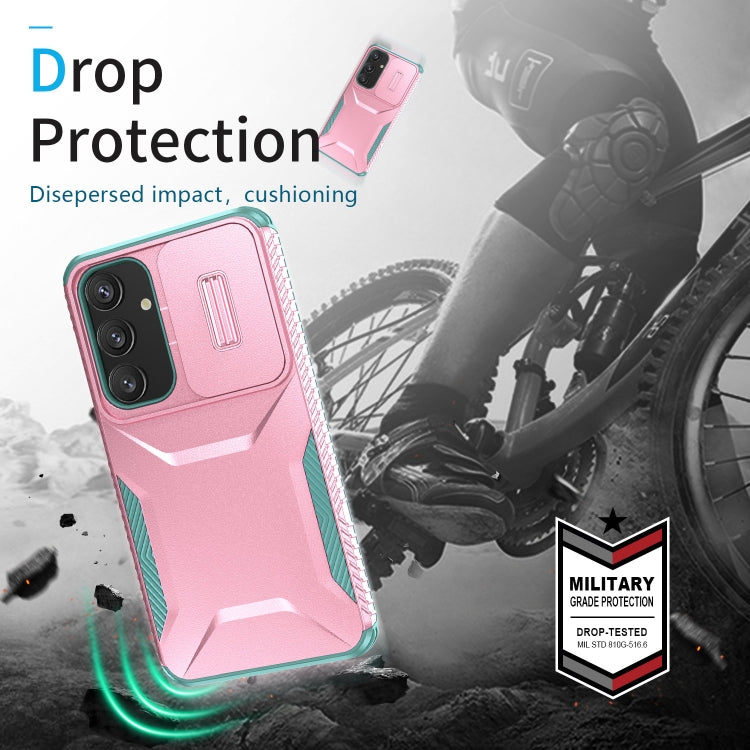 For Samsung Galaxy S25+ 5G / S24+ 5G Sliding Camshield Phone Case(Pink + Grey Green) - Galaxy S24+ 5G Cases by PMC Jewellery | Online Shopping South Africa | PMC Jewellery | Buy Now Pay Later Mobicred