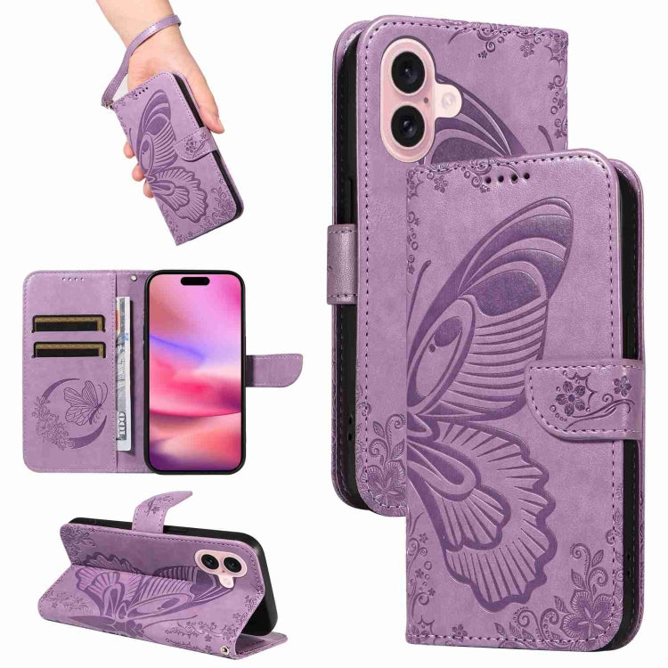 For iPhone 16 Swallowtail Butterfly Embossed Leather Phone Case(Purple) - iPhone 16 Cases by PMC TechLife | Online Shopping South Africa | PMC TechLife | Buy Now Pay Later Mobicred