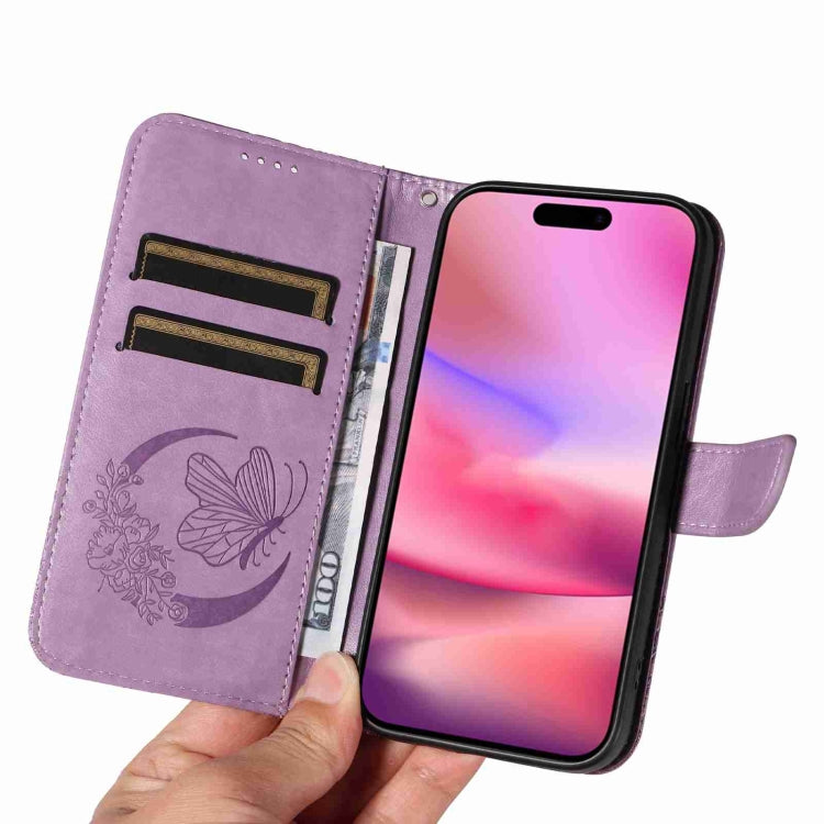 For iPhone 16 Swallowtail Butterfly Embossed Leather Phone Case(Purple) - iPhone 16 Cases by PMC TechLife | Online Shopping South Africa | PMC TechLife | Buy Now Pay Later Mobicred