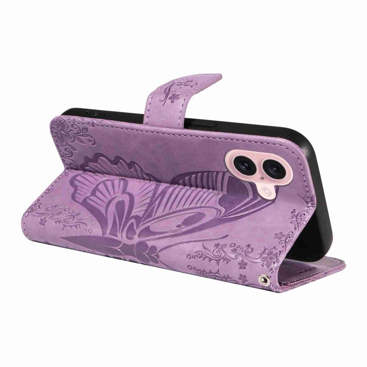 For iPhone 16 Swallowtail Butterfly Embossed Leather Phone Case(Purple) - iPhone 16 Cases by PMC TechLife | Online Shopping South Africa | PMC TechLife | Buy Now Pay Later Mobicred