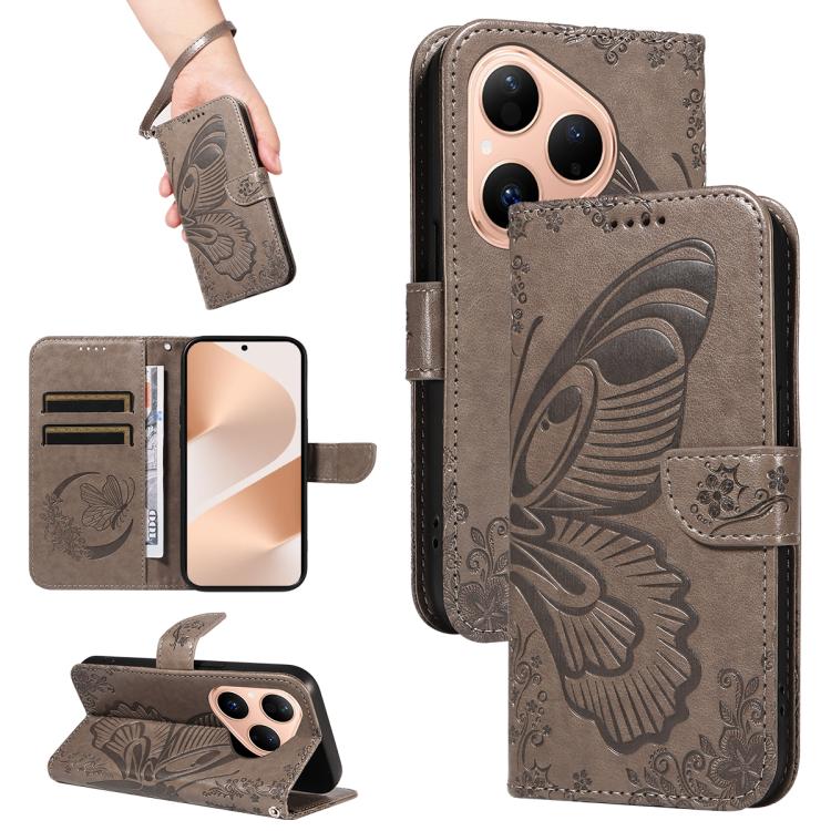 For Huawei Pura 80 5G Swallowtail Butterfly Embossed Leather Phone Case(Grey) - free shipping - PMC TechLife - Order now!