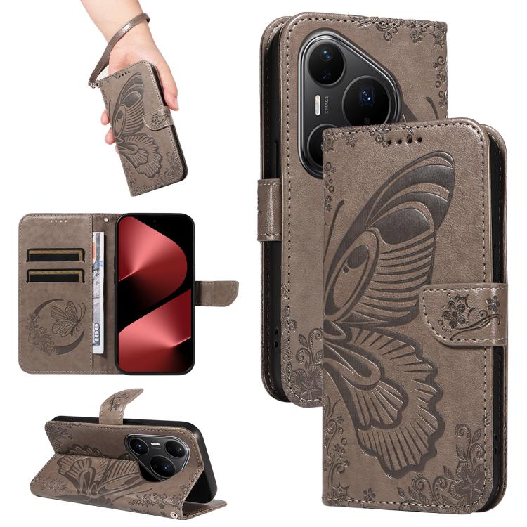 For Huawei Pura 80 Pro 5G Swallowtail Butterfly Embossed Leather Phone Case(Grey) - free shipping - PMC TechLife - Order now!