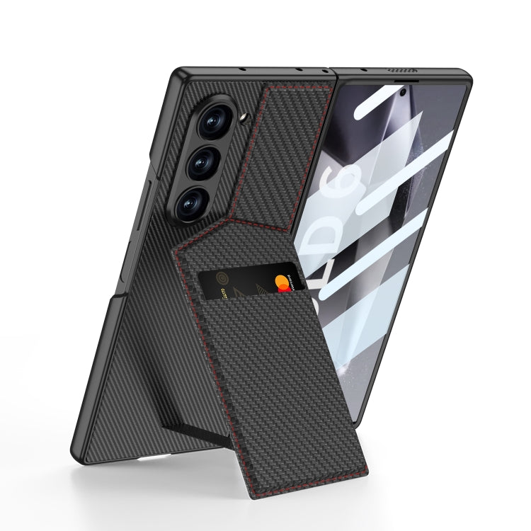 For Samsung Galaxy Z Fold6 GKK Integrated Rotor Bracket Recessed Card Bag Phone Case(Carbon Fibre Texture) - free shipping - PMC Jewellery - Order now!