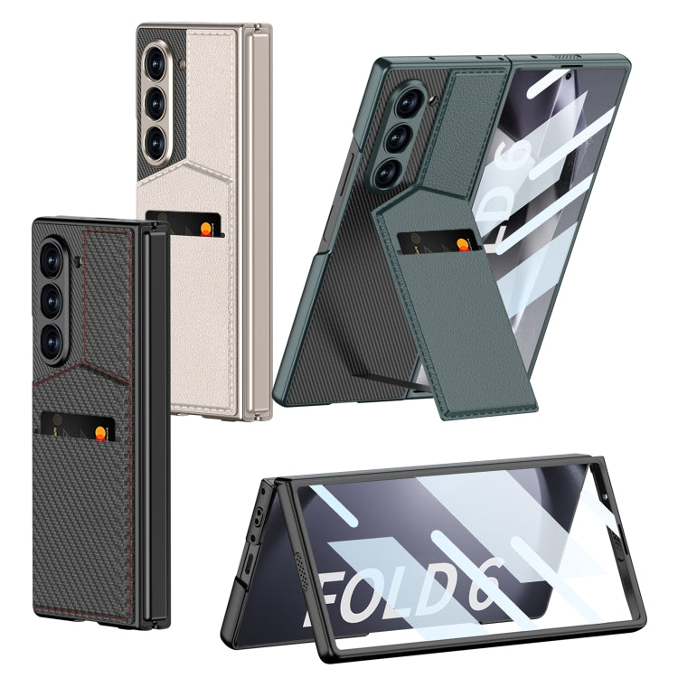 For Samsung Galaxy Z Fold6 GKK Integrated Rotor Bracket Recessed Card Bag Phone Case(Carbon Fibre Texture) - free shipping - PMC Jewellery - Order now!