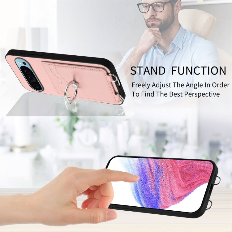 For Google Pixel 9 Pro XL R20 Crossbody Rope Ring Card Holder Phone Case(Pink) - Google Cases by PMC TechLife | Online Shopping South Africa | PMC TechLife | Buy Now Pay Later Mobicred
