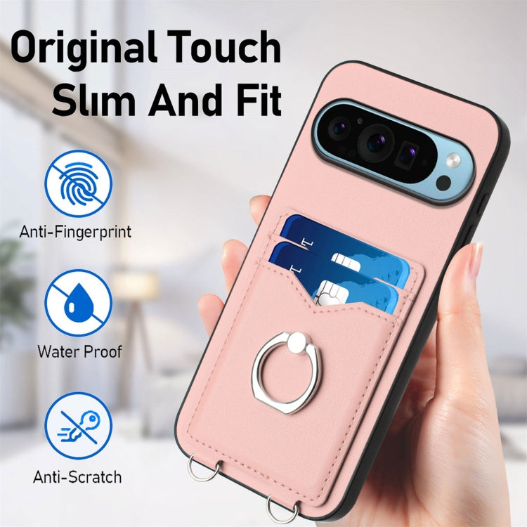 For Google Pixel 9 Pro XL R20 Crossbody Rope Ring Card Holder Phone Case(Pink) - Google Cases by PMC TechLife | Online Shopping South Africa | PMC TechLife | Buy Now Pay Later Mobicred