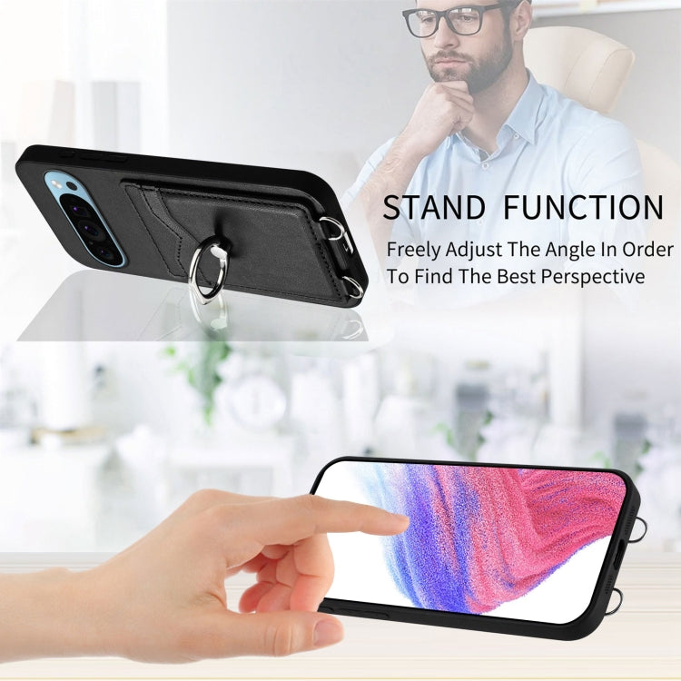 For Google Pixel 9 Pro XL R20 Crossbody Rope Ring Card Holder Phone Case(Black) - Google Cases by PMC TechLife | Online Shopping South Africa | PMC TechLife | Buy Now Pay Later Mobicred