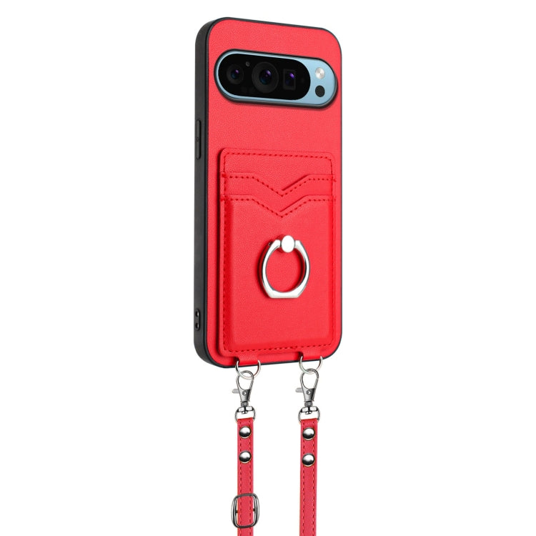 For Google Pixel 9 Pro XL R20 Crossbody Rope Ring Card Holder Phone Case(Red) - Google Cases by PMC TechLife | Online Shopping South Africa | PMC TechLife | Buy Now Pay Later Mobicred