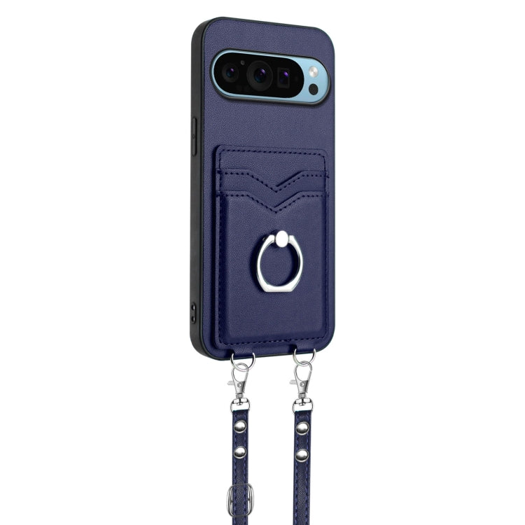 For Google Pixel 9 Pro XL R20 Crossbody Rope Ring Card Holder Phone Case(Blue) - Google Cases by PMC TechLife | Online Shopping South Africa | PMC TechLife | Buy Now Pay Later Mobicred