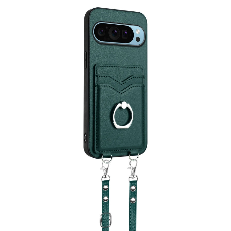 For Google Pixel 9 Pro XL R20 Crossbody Rope Ring Card Holder Phone Case(Green) - Google Cases by PMC TechLife | Online Shopping South Africa | PMC TechLife | Buy Now Pay Later Mobicred