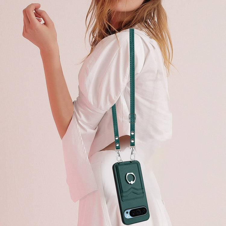 For Google Pixel 9 Pro XL R20 Crossbody Rope Ring Card Holder Phone Case(Green) - Google Cases by PMC TechLife | Online Shopping South Africa | PMC TechLife | Buy Now Pay Later Mobicred
