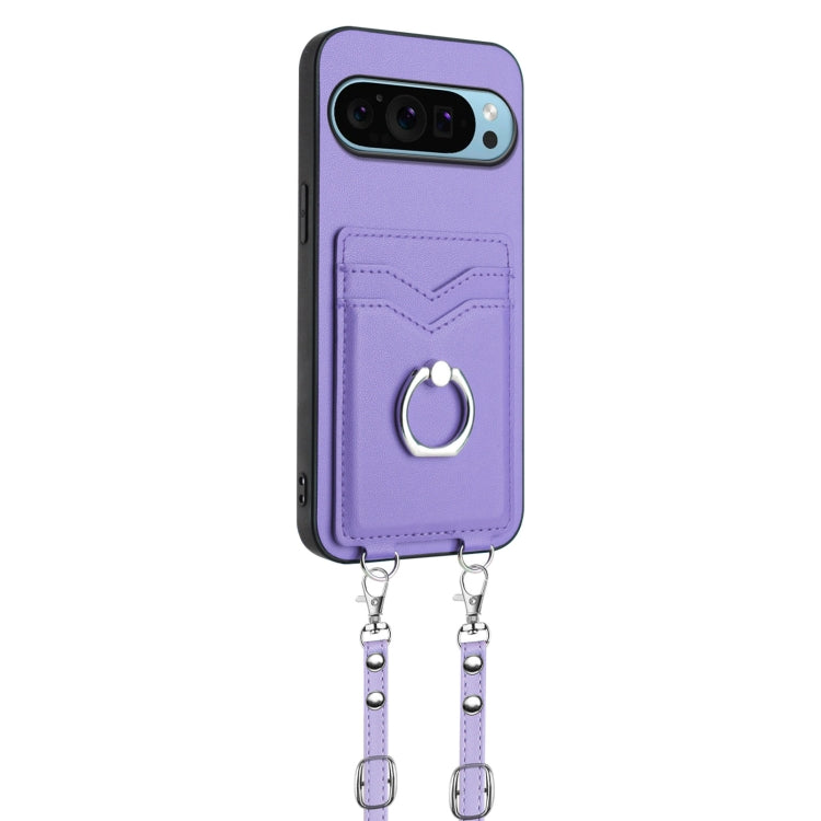 For Google Pixel 9 Pro XL R20 Crossbody Rope Ring Card Holder Phone Case(Purple) - Google Cases by PMC TechLife | Online Shopping South Africa | PMC TechLife | Buy Now Pay Later Mobicred